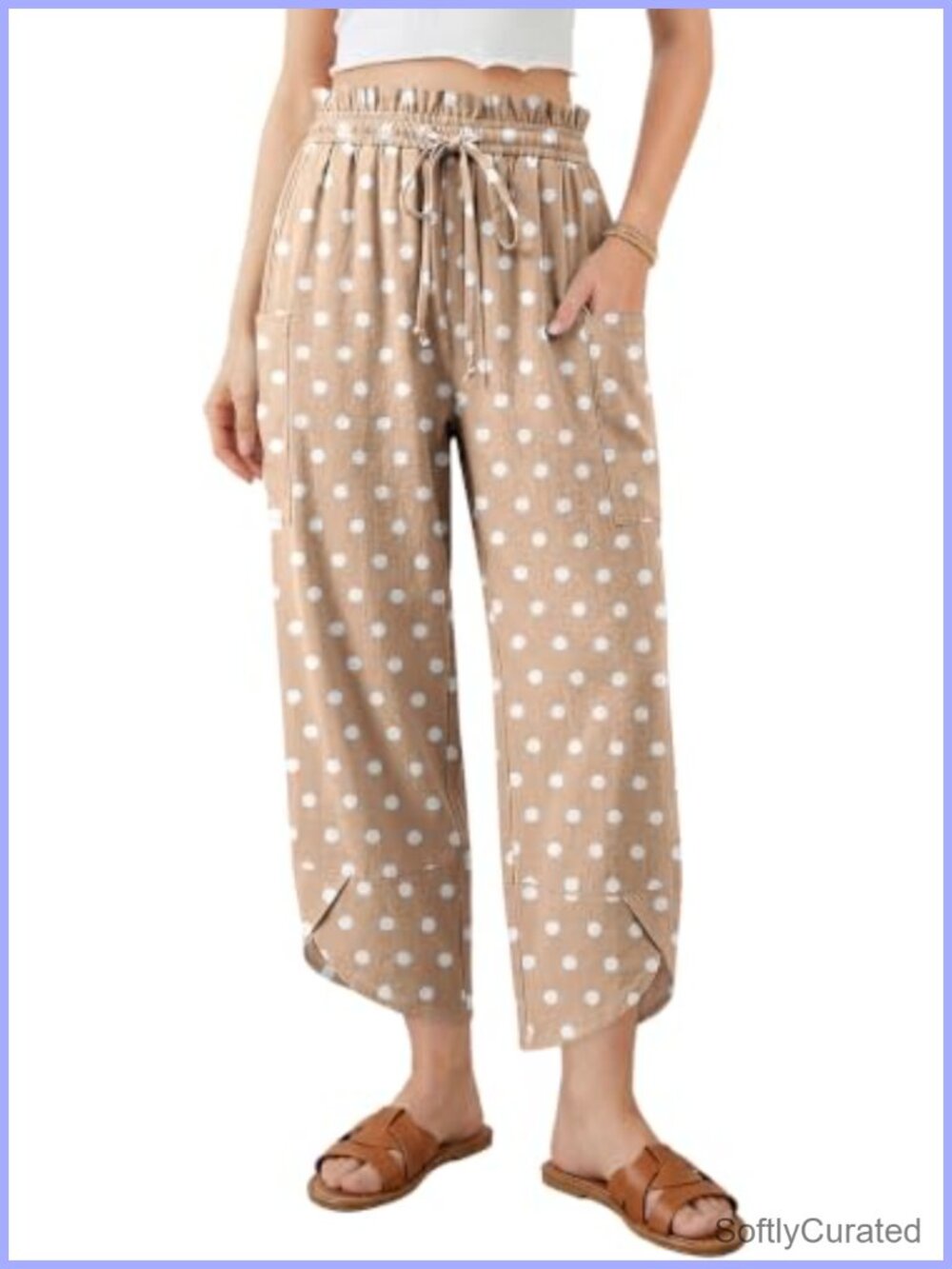 Linen Wide Leg Cropped Palazzo Pants Drawstring Harem
